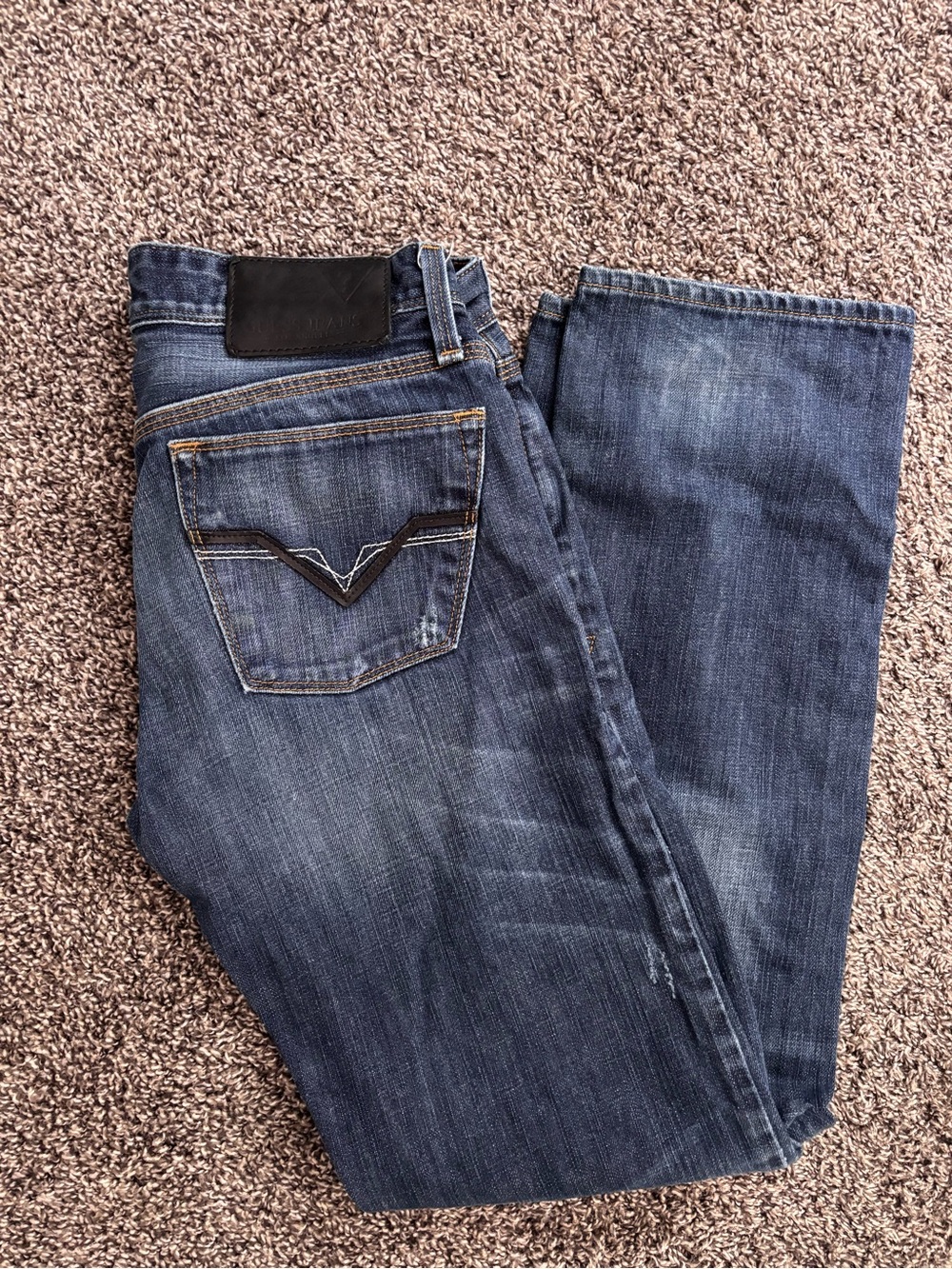 Guess Men's Indigo Straight Jeans with Contrast Stitching
